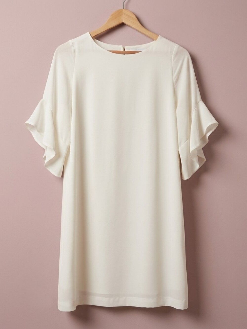 Naked Zebra Cream Flutter Sleeve Shift Dress Ivory Ruffle Size L EUC Mini